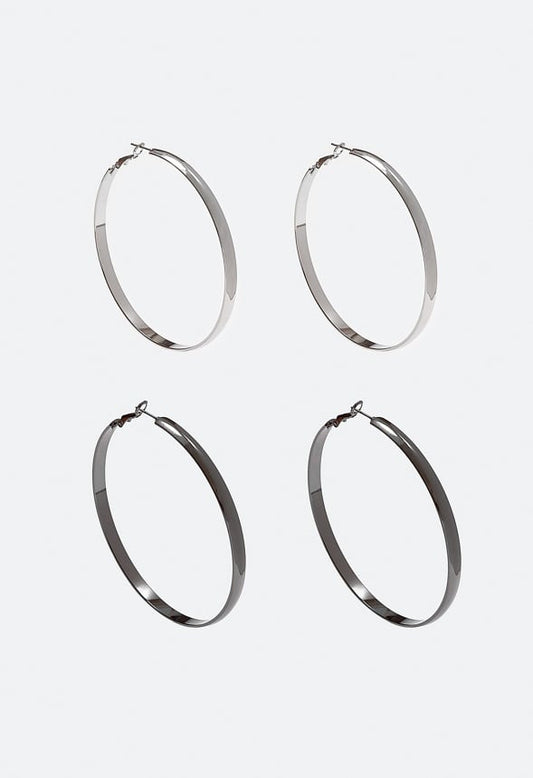 Raquel Oversized Fine Hoop Earrings Pack Gunmetal