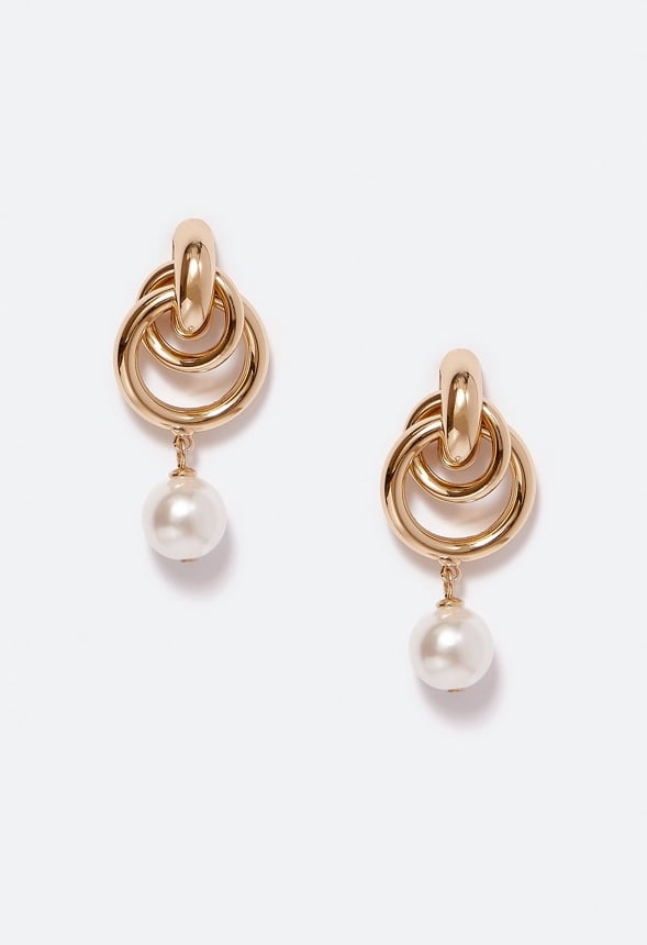 Zuri Linked Rings & Imitation Pearl Earrings Cream/ Gold