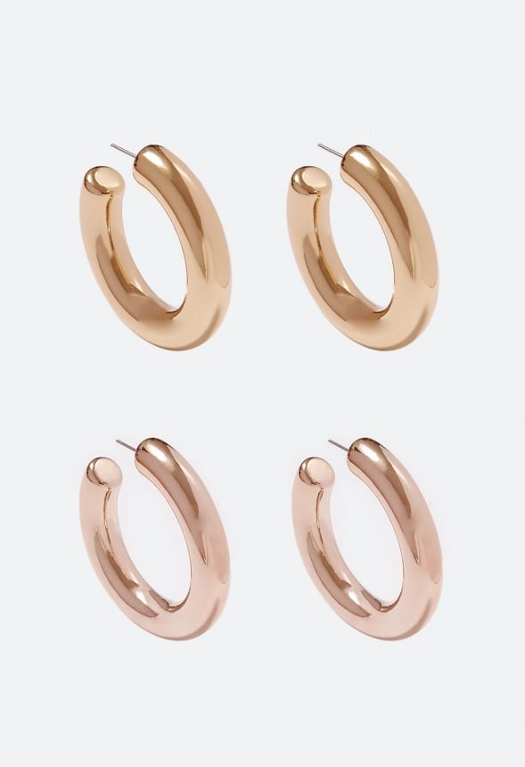 2-Pair Pack Magda Mixed Plating Hoop Earrings Gold/ Rosegold