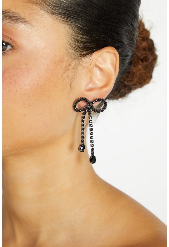 Skye Glass Stones & Teardrop Bow Stud Earrings Jet/ Gunmetal
