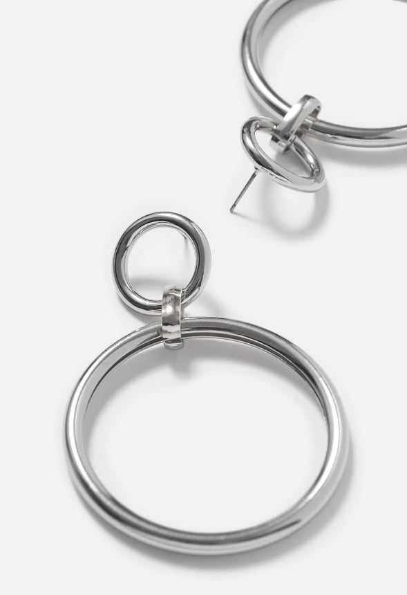 Leia Linked Smooth Ring Drop Earrings Silver