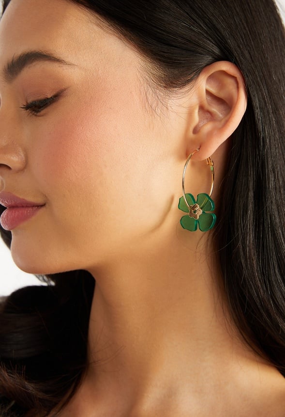 Giana Saint Patricks Green Charm Hoop Earrings  Green/ Gold