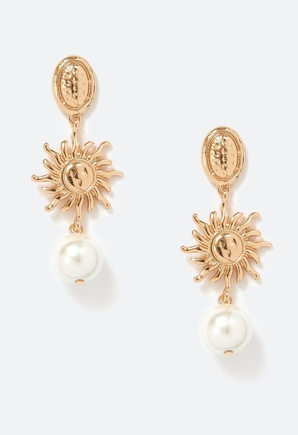 Lina Molten Metal Sun Charm And Glass Pearl Drop Earrings Gold