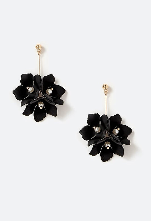 Xyla Colour Coated Petals Flowers Drop Earrings Black/ Gold