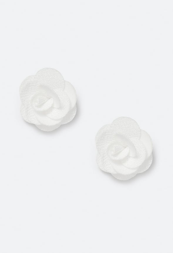 Riz Statement Fabric Flower Stud Earrings Cream/ Gold