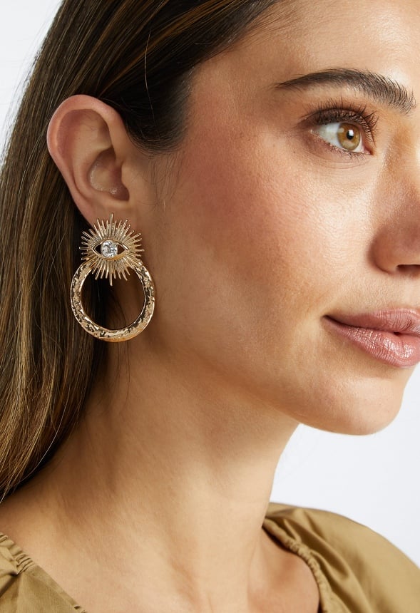 Fia Evil Eye And Textured Metal Ring Door Knocker Earrings Gold