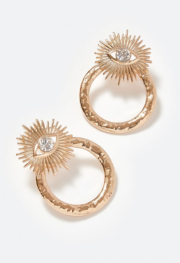 Fia Evil Eye And Textured Metal Ring Door Knocker Earrings Gold