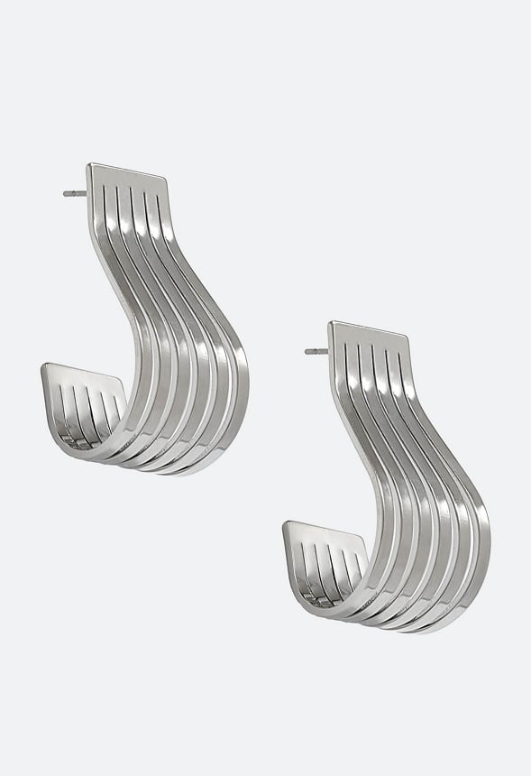 Rain Wire Effect Elongated Hoop Earrings Silver