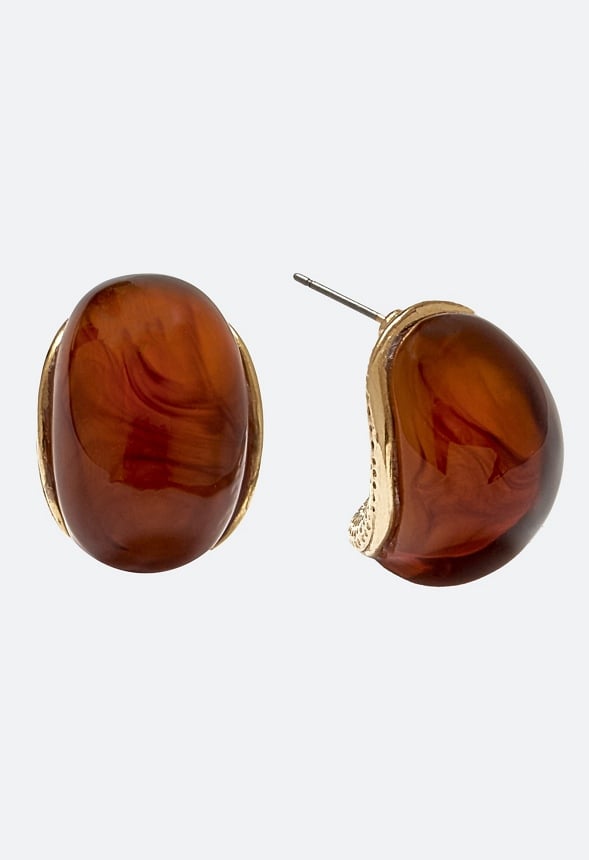 Lena Statement Domed Resin Stud Earrings Brown/ Gold