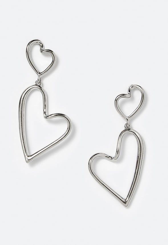 Alba Double Cut Out Heart Drop Earrings Silver