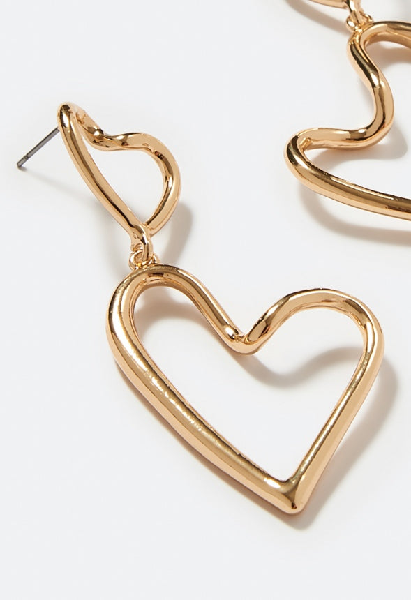 Alba Double Cut Out Heart Drop Earrings Gold