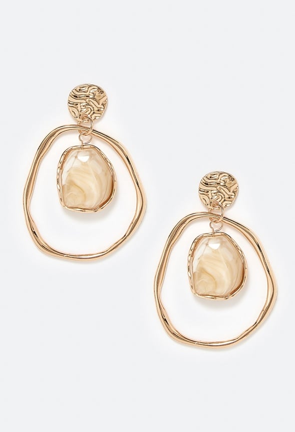 Elodie Organic Resin And Hammered Metal Drop Earrings Cream/ Gold