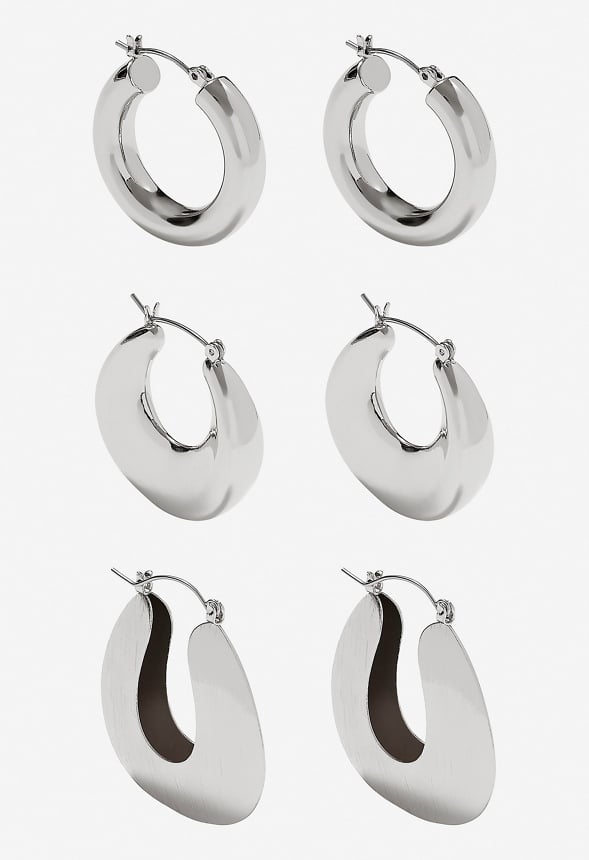 3-Pairs Holly Of Grad Hoop Earrings Pack Silver