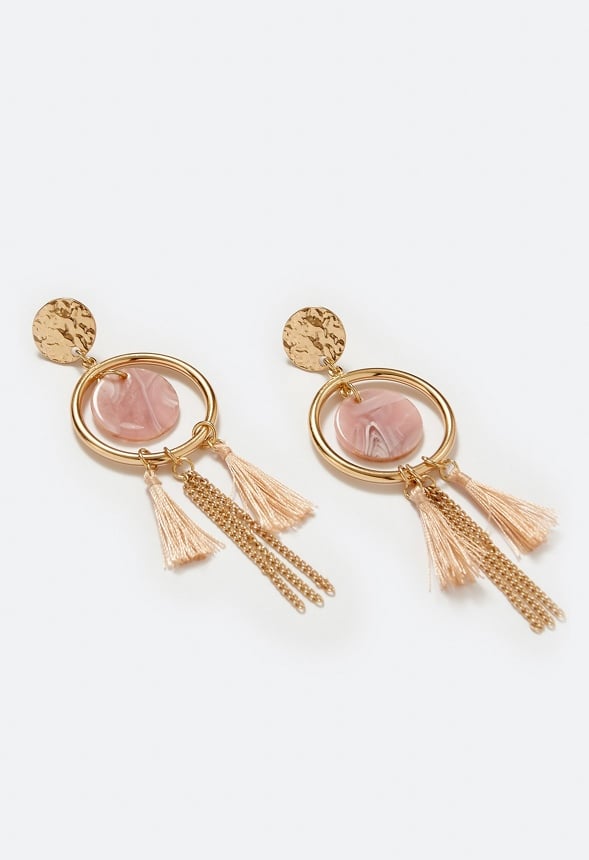 Kia Tonal Disc And Tassel Drop Earrings Pink/ Gold
