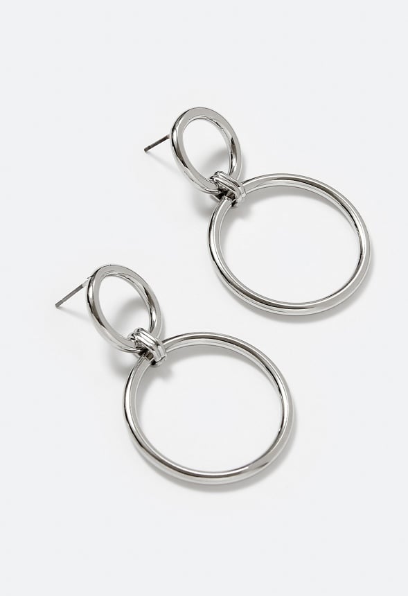 Prue Linked Smooth Metal Drop Earrings Silver/ Silver