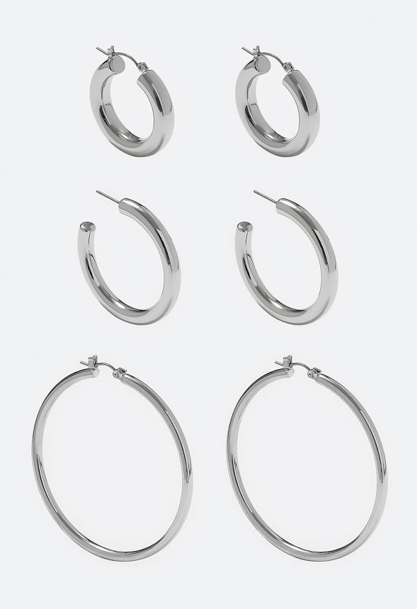 3-Pairs Sadie Mix Hoop Earrings Pack Silver