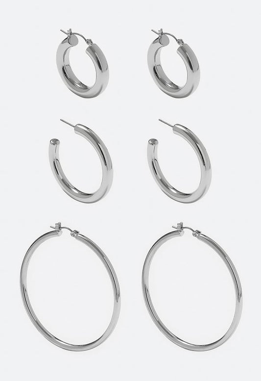 3-Pairs Sadie Mix Hoop Earrings Pack Silver