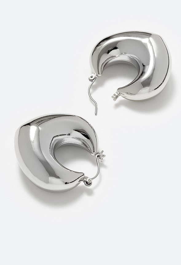 Tori Graduated Domed Metal Hoop Earrings Silver