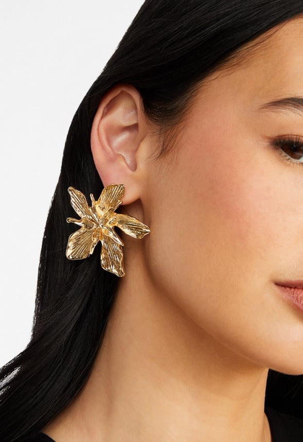 Hope Statement Metal Flower Stud Earrings Gold/ Gold