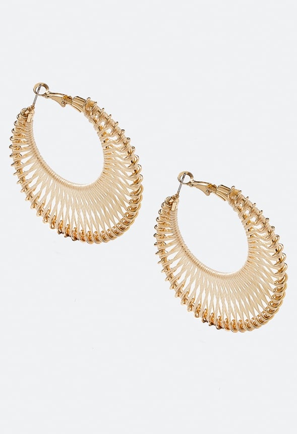 Indy Thread Wrapped Hoop Earrings Cream/ Gold