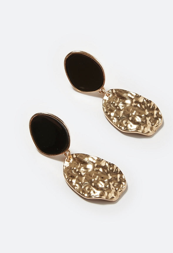 Aspyn Enamel and Hammered Metal Drop Earring Black/Gold Mix