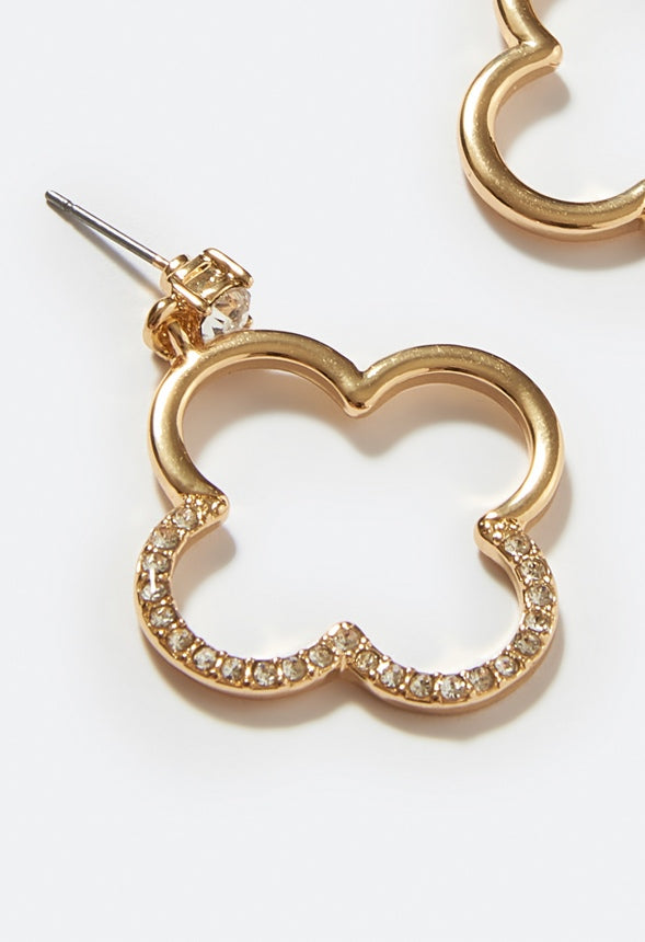 Carla Glass Stone Set Clover Shape Drop Earring Crystal/Gold