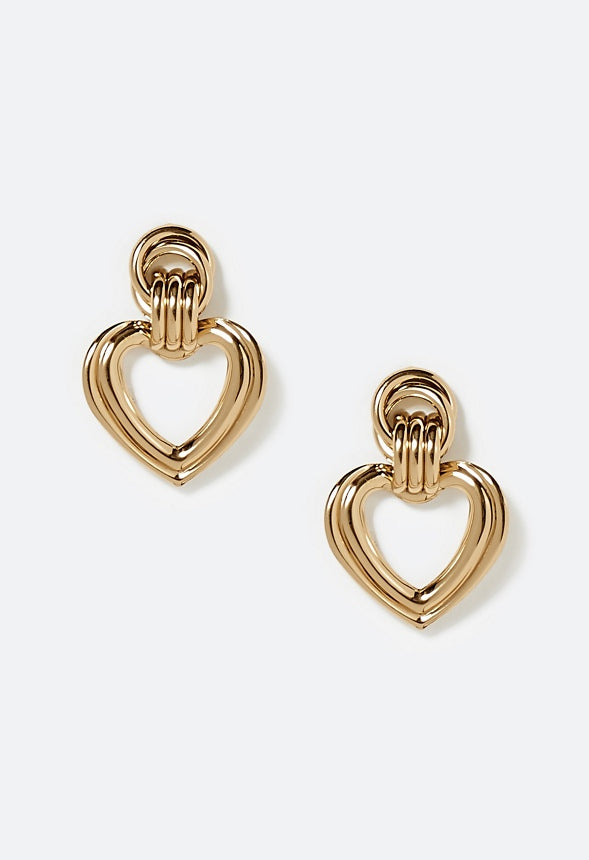 Elina Ridged metal Heart Drop Earring Gold