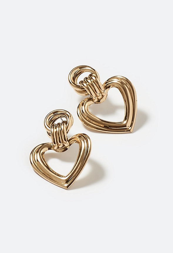 Elina Ridged metal Heart Drop Earring Gold