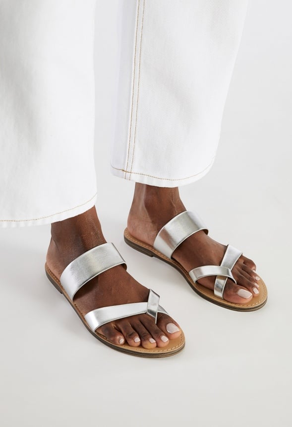 Cloey Faux Leather Slide Silver