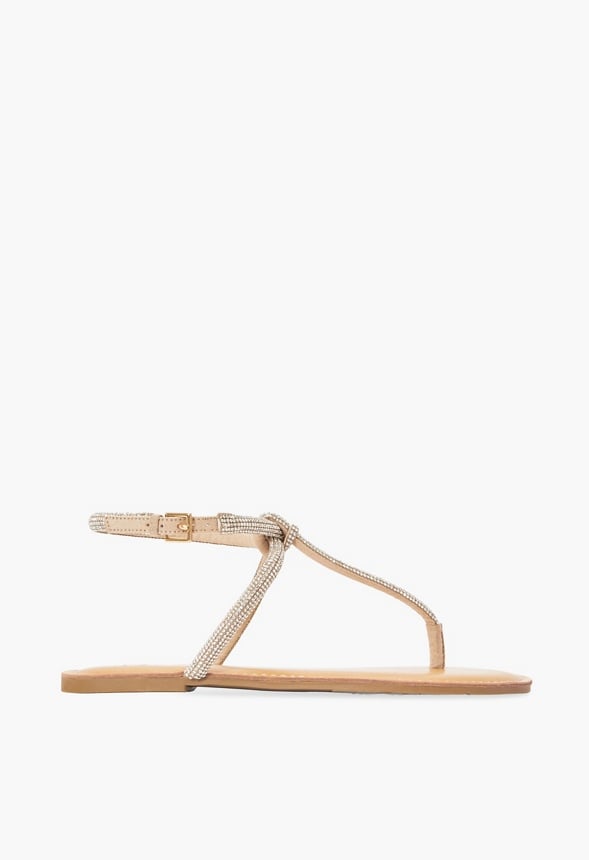 Ava Minimalist Flat Sandal Beige Embellished