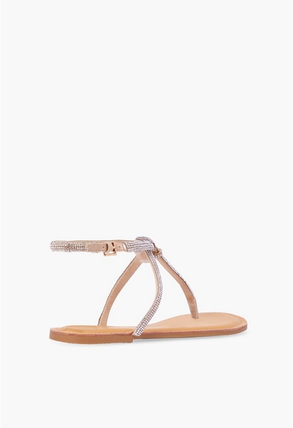 Ava Minimalist Flat Sandal Beige Embellished