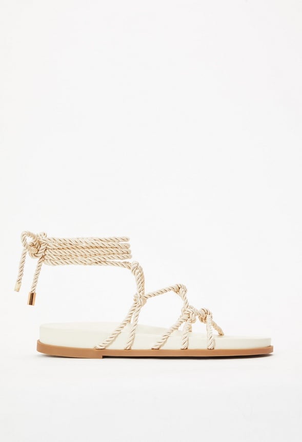 Knotty Ankle Wrap Gladiator Sandal Birch White