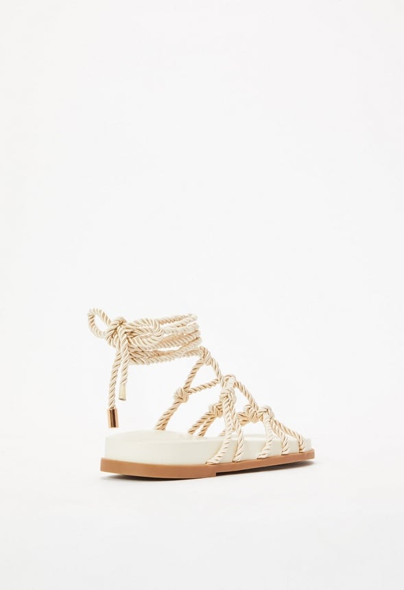 Knotty Ankle Wrap Gladiator Sandal Birch White