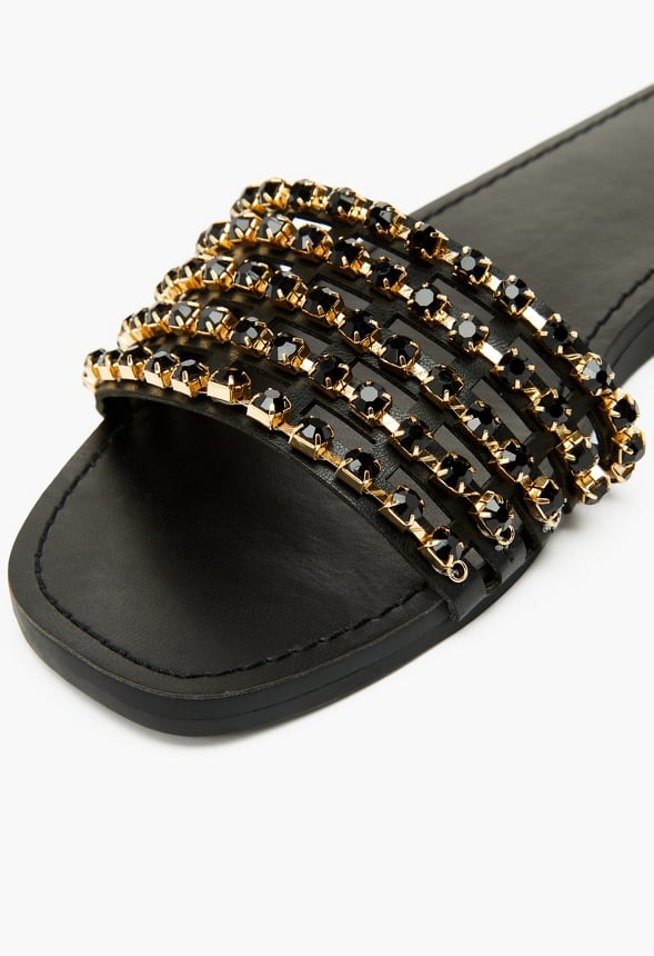 Stella Embellished Slide Sandal Black Caviar