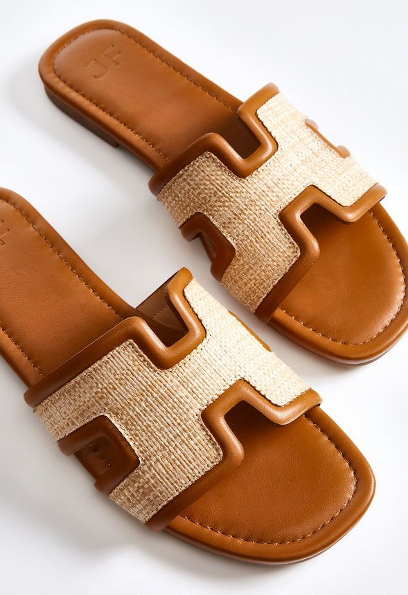 Becca Flat Slide Sandal Camel/ Dark Natural