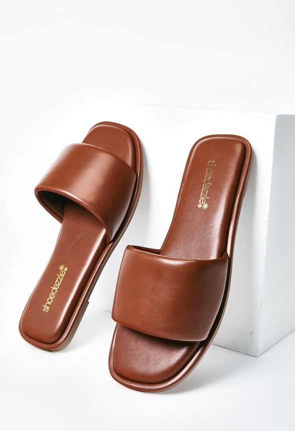 Halle Flat Slider Sandal Leather Brown