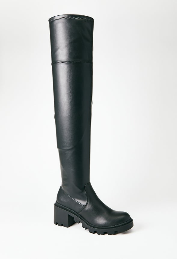 Jordane Lug Sole Over-The-Knee Boot Black