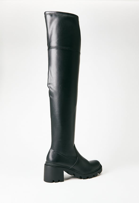 Jordane Lug Sole Over-The-Knee Boot Black