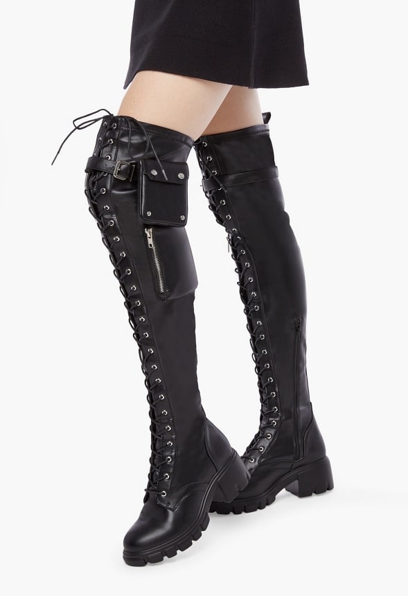Emyr Buckle Tall Boot Black Caviar