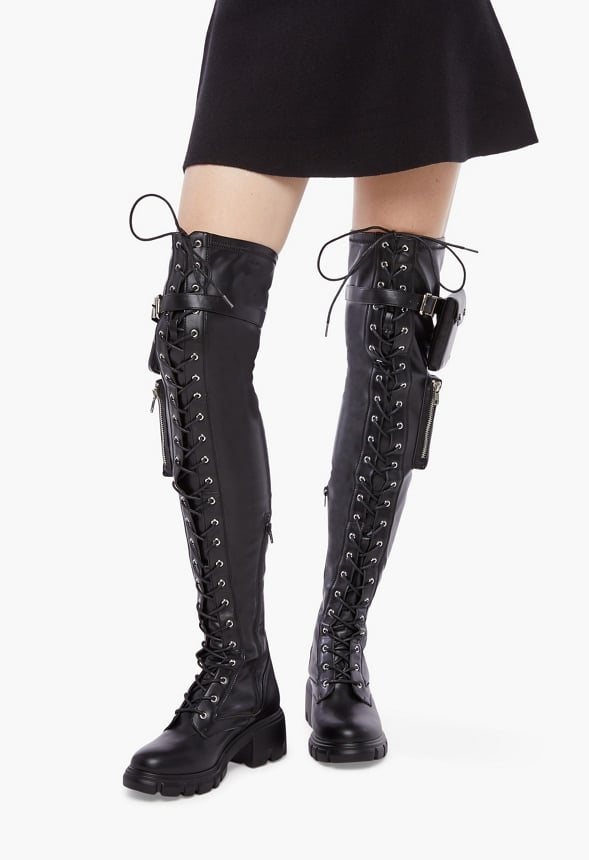 Emyr Buckle Tall Boot Black Caviar