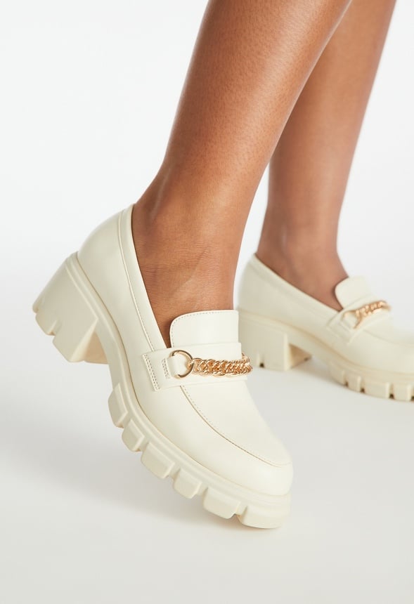 Leli Chain Detail Lug Sole Loafer Birch White