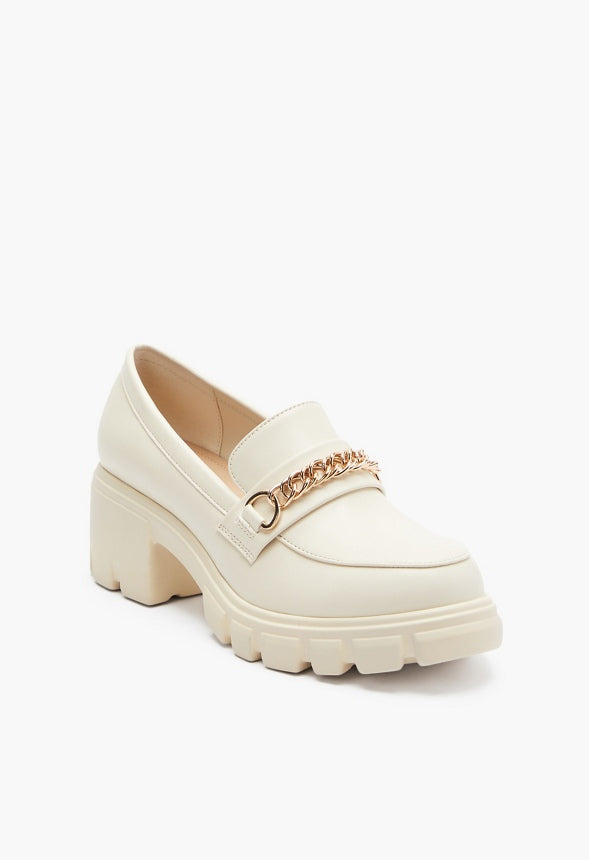 Leli Chain Detail Lug Sole Loafer Birch White