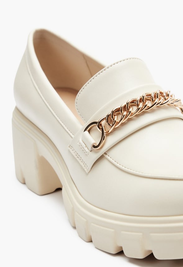 Leli Chain Detail Lug Sole Loafer Birch White