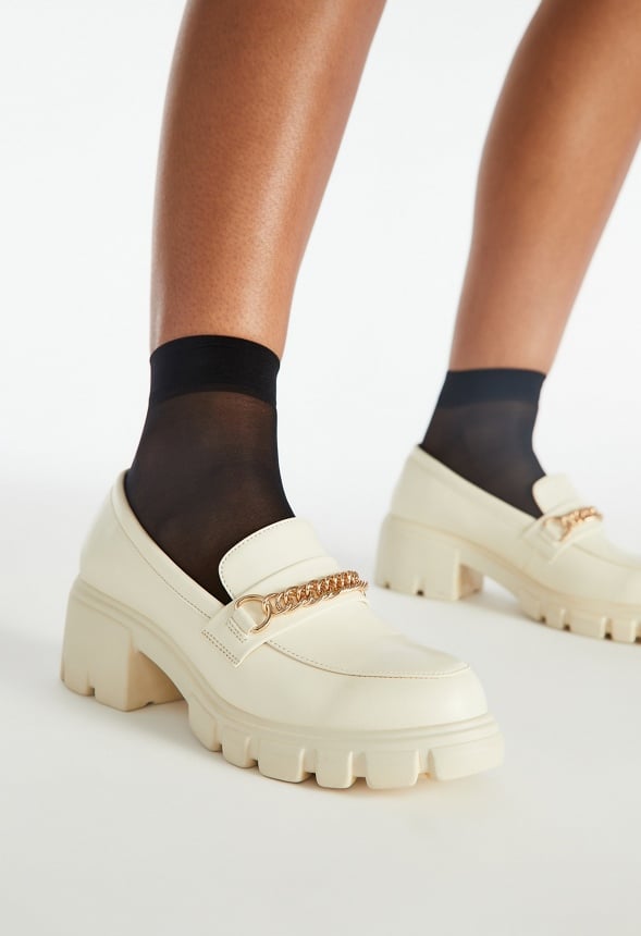 Leli Chain Detail Lug Sole Loafer Birch White