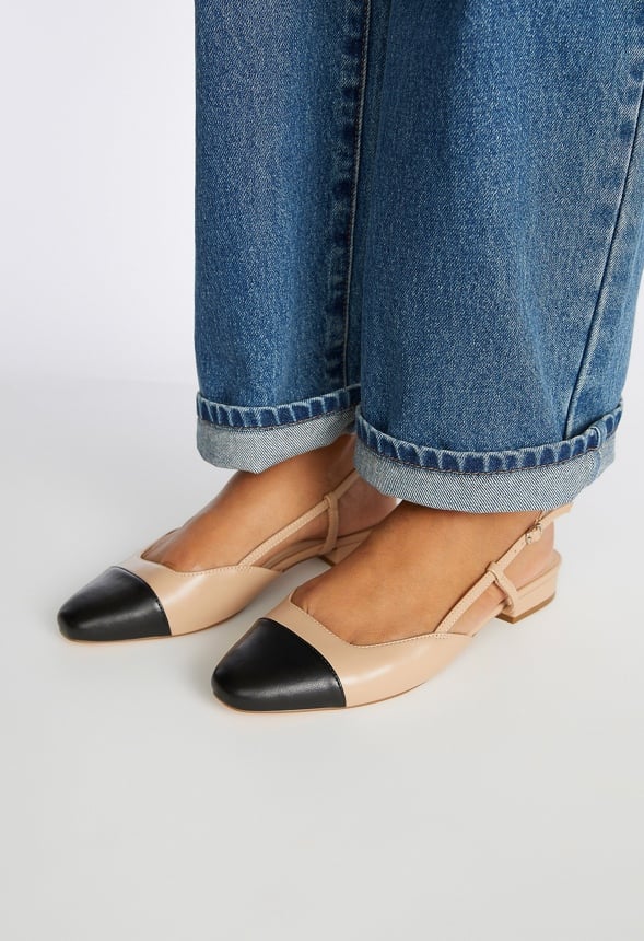 Caroline Slingback Flat New Nude/ Black