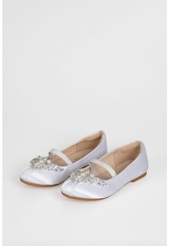 Beaded Slip On Flats White