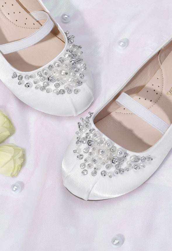 Beaded Slip On Flats White