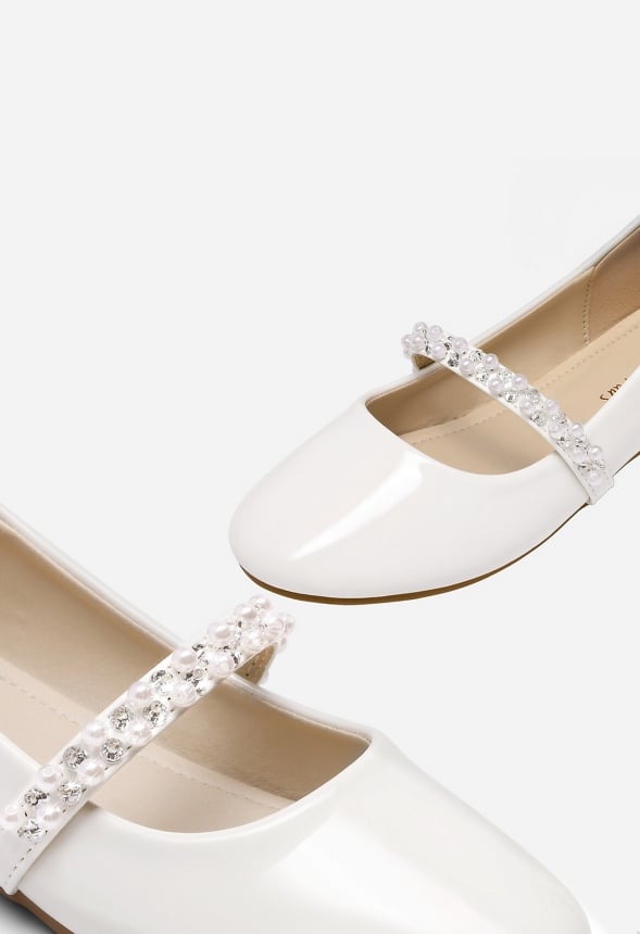 Beaded Strap Flats White