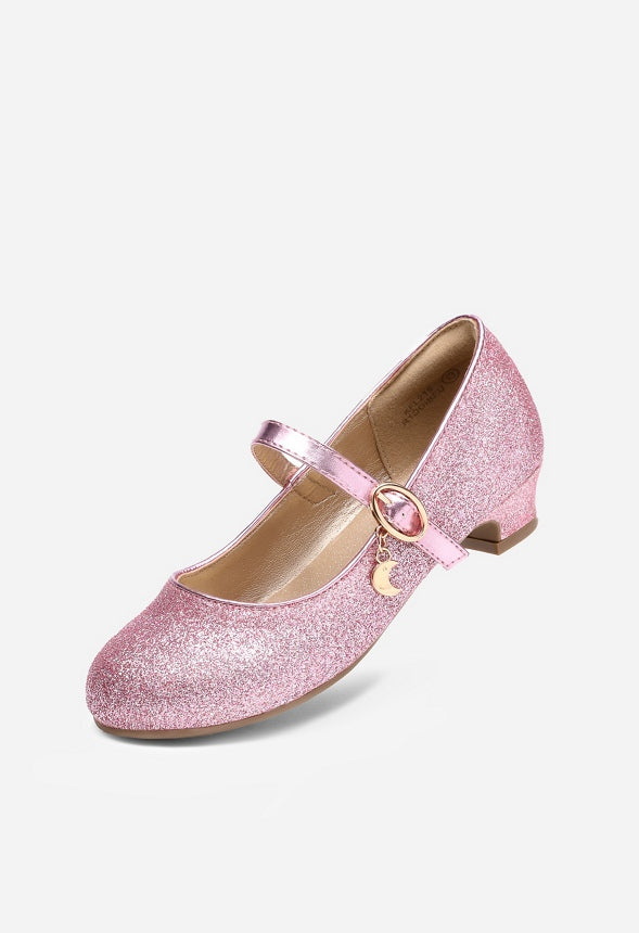 Glitter Strap Low Heel Pink