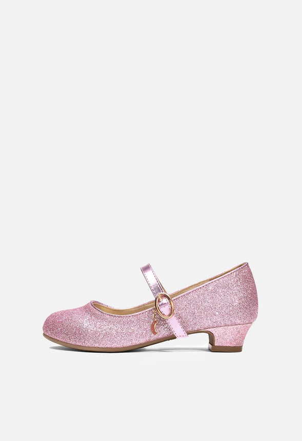 Glitter Strap Low Heel Pink